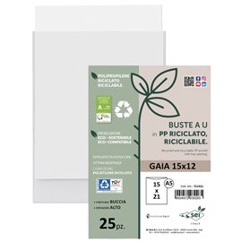 Buste a sacco Gaia - PP riciclato - 15 x 21 cm - buccia - trasparente - Sei rota - conf. 25 pezzi