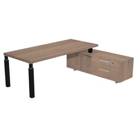 Scrivania direzionale Prestige Quadro - con mobile di servizio - 210 x 90 cm - ciliegio arabis/nero