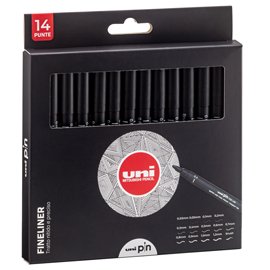 97631 Astuccio Pin fineliner - nero - 14 gradazioni - Uni Mitsubishi - conf. 14 pezzi