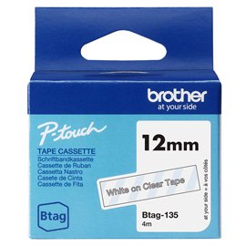 Brother - Nastro -  Bianco/Trasparente - BTAG135 - 12mm x 8mt
