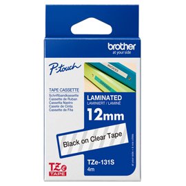 Brother - Nastro - Nero/Trasparente - TZE131S - 12mm x 4mt