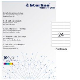 Etichette adesive - in carta - permanenti - 70 x 36 mm - 24 et/fg - 100 fogli - bianco - Starline