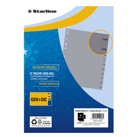 Divisori mensili Gen/Dic 12 tacche - A4 - PP - grigio - Starline