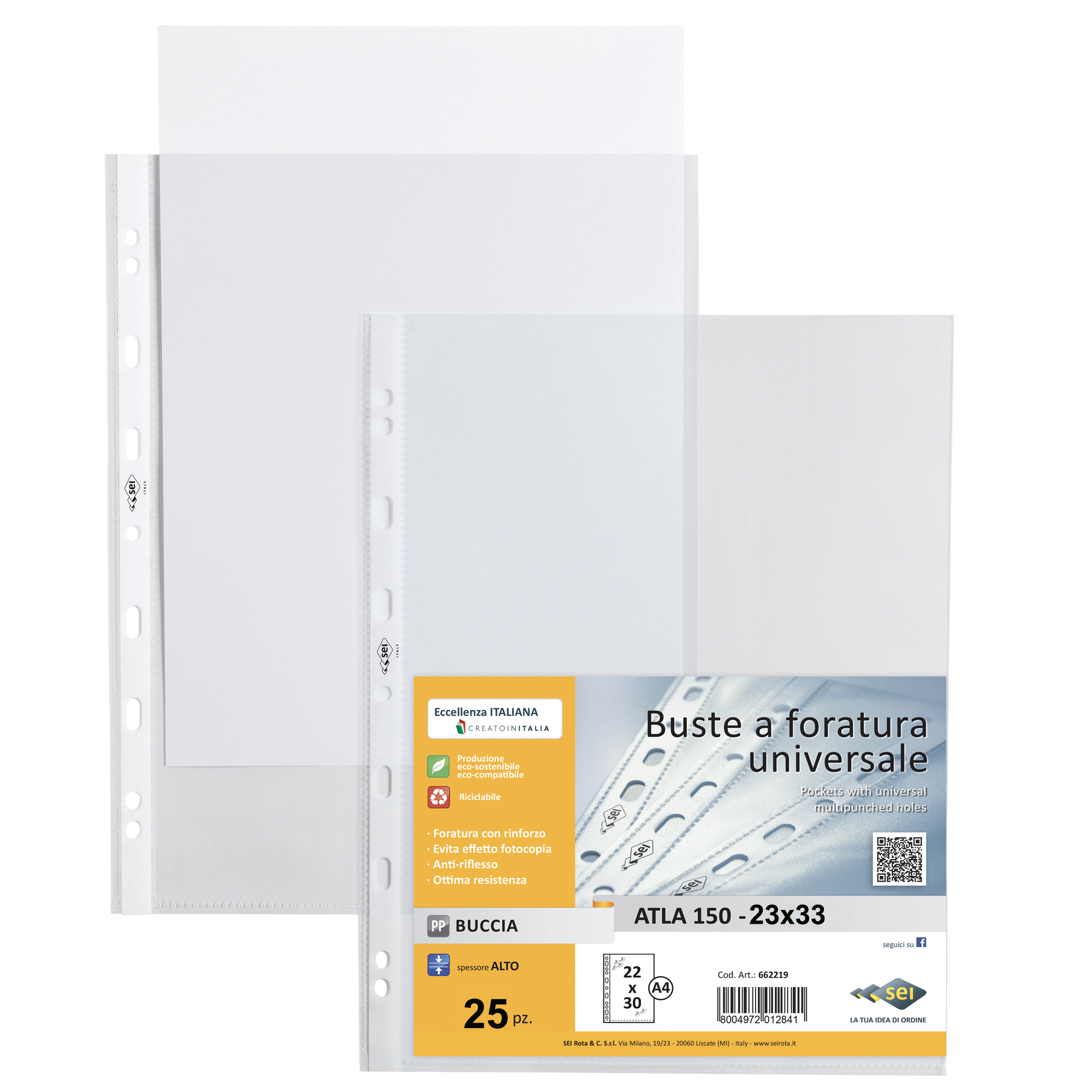 26028 Buste forate Atla - pesante - buccia - 23 x 33 cm - trasparente - Sei Rota - conf. 25 pezzi