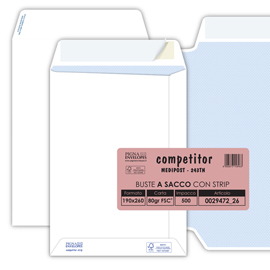 Busta a sacco Competitor FSC - strip adesivo - 19 x 26 cm - 80 gr - bianco - Pigna Envelopes - conf. 500 pezzi