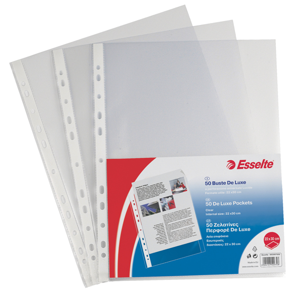 45791 Buste forate CopySafe - DeLuxe - liscio - 22 x 30 cm - trasparente - Esselte - conf. 50 pezzi