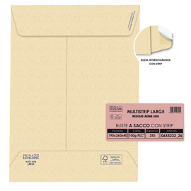Busta a sacco Multi Strip Large - soffietti laterali - strip adesivo - 19 x 26 x 4 cm - 100 gr - carta riciclata FSC  - avana - Pigna Envelopes - conf. 250 pezzi