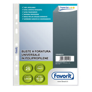 Buste forate Special PP - Superior - liscio - 15 x 21 cm - trasparente - Favorit - conf. 25 pezzi