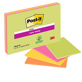 Blocco foglietti Post-it Super Sticky Meeting Notes - 6845-SSP - 203 x 152 mm - giallo/rosa neon - 45 fogli - Post-it