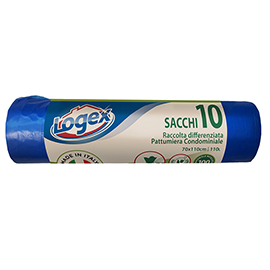 Sacchi per immondizia - 70x110 cm - 120 L - 16 micron - blu - Logex Professional - rotolo da 10 sacchetti