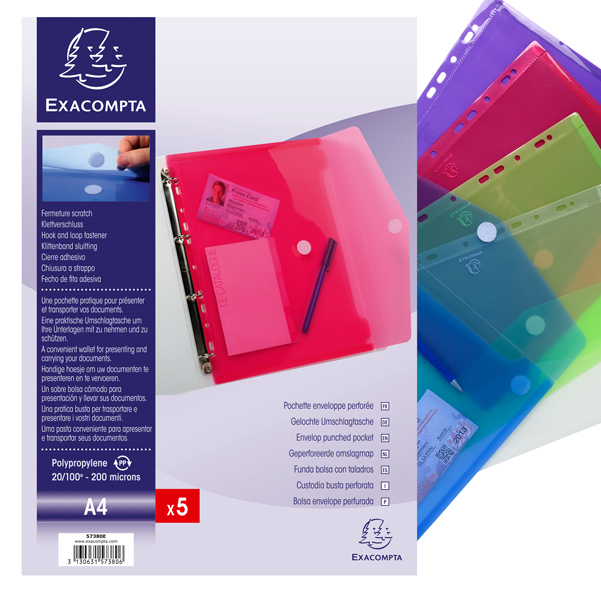 82468 Busta forata con chiusura in velcro - PPL - 24 x 32 cm - colori assortiti - Exacompta