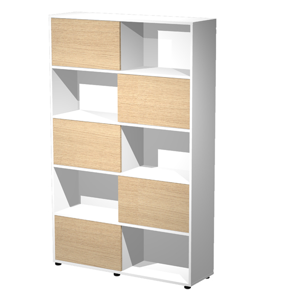 Libreria alta Tetris - 5  ripiani - ante scorrevoli - 120 x 35 x191 cm - rovere/bianco