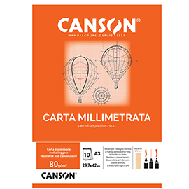 Blocco carta opaca millimetrata - A3 - 10 fogli - 80gr - Canson