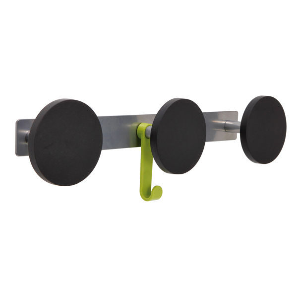 68308 Appendiabiti da muro - 3 posti - 45 x 7 x 9 cm - nero/acciaio - Alba