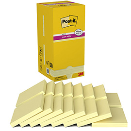 Blocco foglietti Post-it Super Sticky - 654-SSCY-VP16-EU - 76 x 76 mm - giallo Canary - 90 fogli - Post-it - conf. 16 blocchi