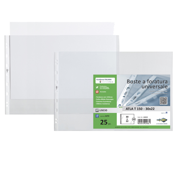 77423 Buste forate Atla T - pesante - liscio - 30 x 22 cm (album) - trasparente - Sei Rota - conf. 25 pezzi