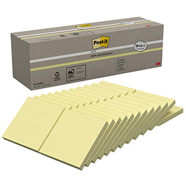 Blocco Post-it - 654-RYP24 - 76 x 76 mm - carta riciclata - giallo - 100 fogli - Post-it - conf. 24 blocchi