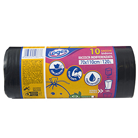 Sacchi per immondizia - 70x110 cm - 120 L - 43 micron - nero - Logex Professional - rotolo da 10 sacchetti