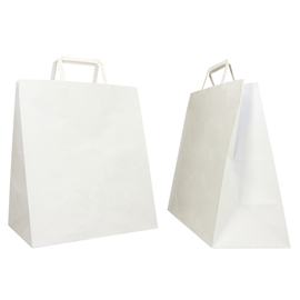Shopper Flat Large - maniglie piattina - 28 x 17 x 32 cm - carta kraft - bianco - Mainetti Bags - conf. 250 pezzi