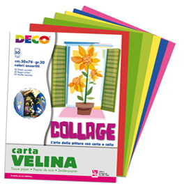Carta velina - 50 x 76 cm - 20 gr - 10 colori assortiti - Deco - busta 50 fogli