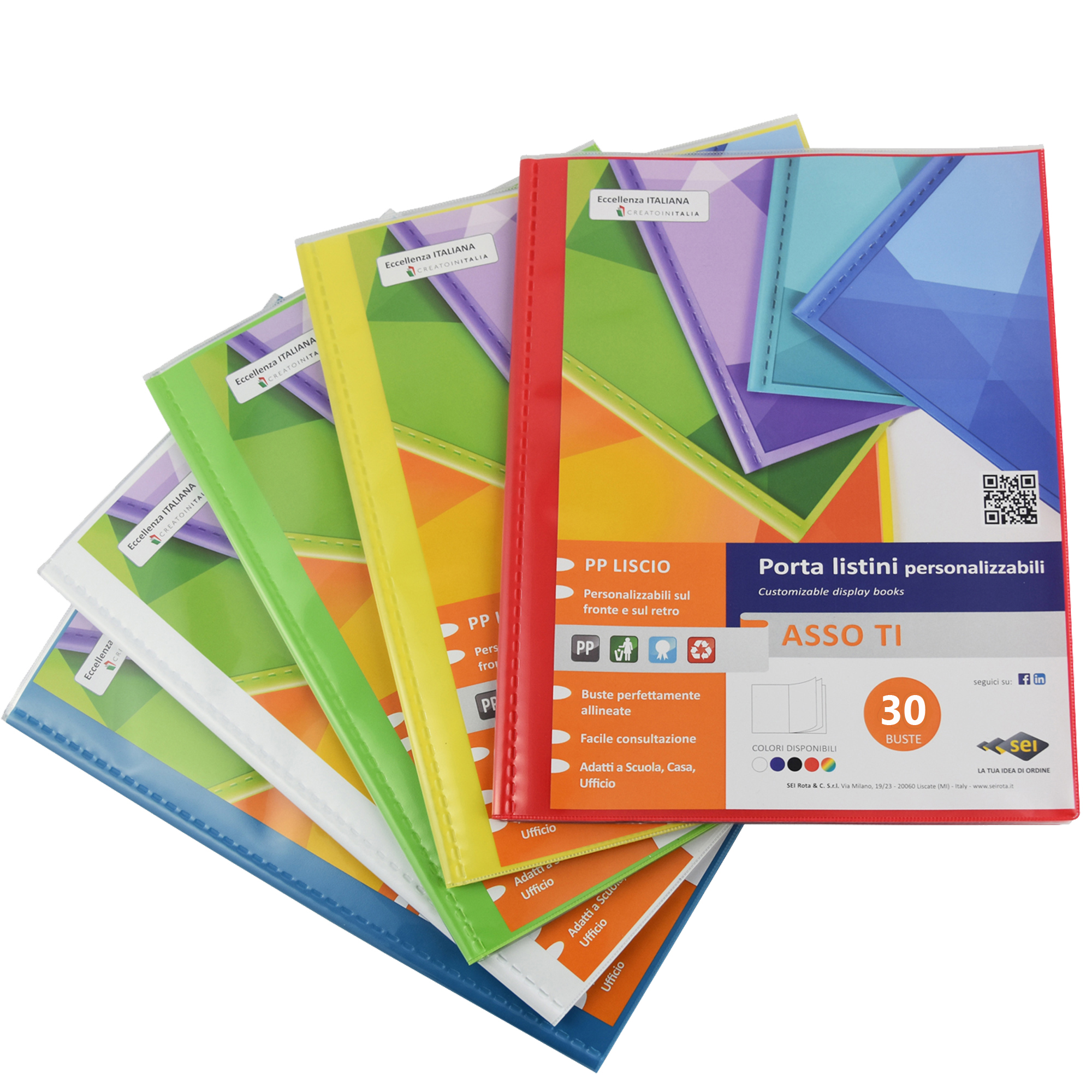 89371 Portalistini Asso TI - personalizzabile - PP liscio - 22 x 30 cm - 30 buste - colori assortiti - Sei Rota