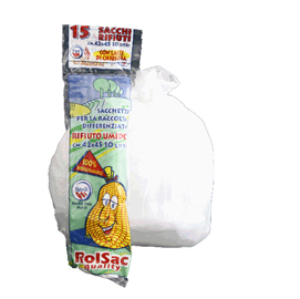 Sacchi bio - 42 x 45 cm - 15 L - 17 micron - bianco - Rolsac - conf. 15 pezzi