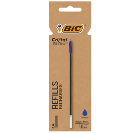 Refill sfera Cristal Re'New - punta 1 mm - blu - Bic - blister 3 pezzi