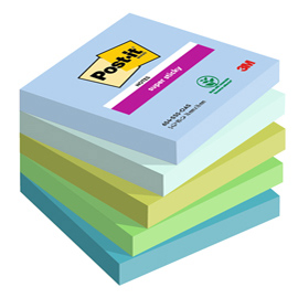 Blocco Post-it Super Sticky - 654-5SS-OAS - 76 x 76 mm - colori Oasis -  90 fogli - Post-it - conf. 5 pezzi