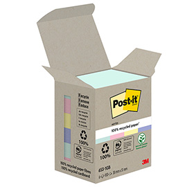 Blocco Post-it in carta riciclata - 653-1GB - 38 x 51 mm - natural - 100 fogli - Post-it - conf. 6 pezzi