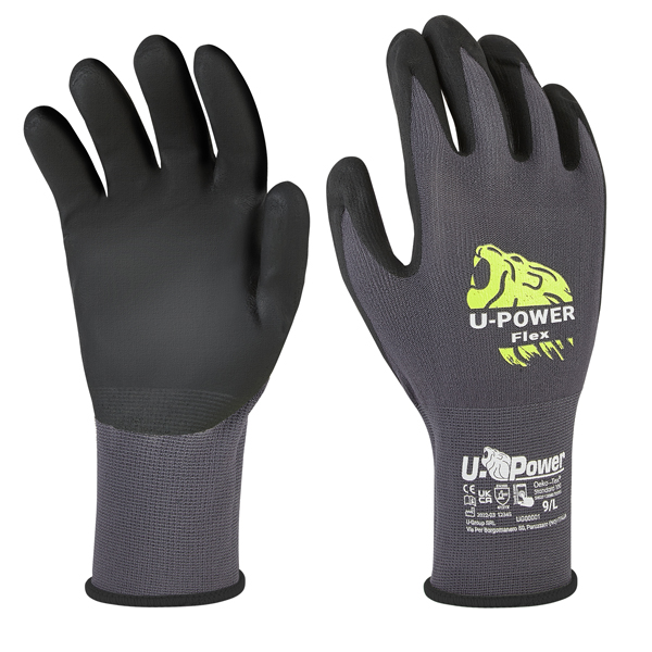 97551 Guanti di protezione FLEX - con polsino nero - taglia 10 - nero/grigio - U-Power