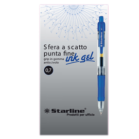 Penna a sfera a scatto con inchiostro gel - blu - punta fine 0