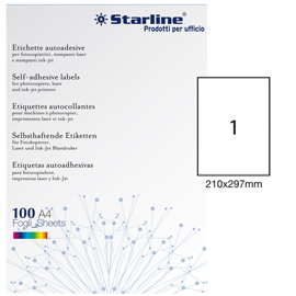 Etichette adesive - in carta - permanenti - 210 x 297 mm - 1 et/fg - 100 fogli - bianco - Starline