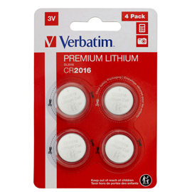 Micropile CR2016 - 3V - a pastiglia - litio - Verbatim - blister 4 pezzi