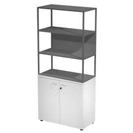 Libreria alta metal + armadio basso Essence - 90 x 46 x 204 cm - Bianco/bianco/antracite/antracite