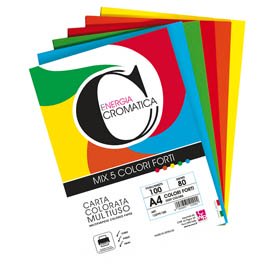 103100 Risma carta Cromatica - A4 - 80 gr - colori assortiti forti - 100 fogli - CWR