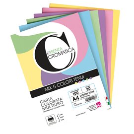 Risma carta Cromatica - A4 - 160 gr - colori assortiti tenui - 100 fogli - CWR