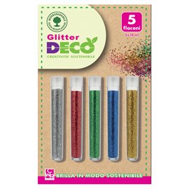 Glitter Bio grana fine - 10ml - colori assortiti - Deco - blister 5 flaconi