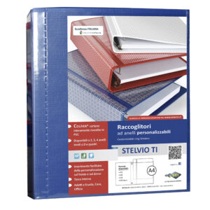 Raccoglitore personalizzabile Stelvio TI - 22 x 30 cm - 4 anelli a D 30 mm - dorso 4 cm - blu - Sei Rota