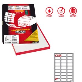 31124 Etichette adesive C/524 - in carta - permanenti - 56 x 28 mm - 27 et/fg - 100 fogli - bianco - angoli tondi - Markin