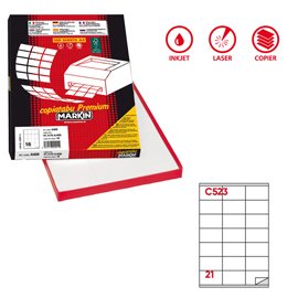 31127 Etichette adesive C/523 - in carta - permanenti - 70 x 41 mm - 21 et/fg - 100 fogli - bianco - Markin