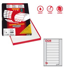 31141 Etichette adesive C/528 - in carta - permanenti - 145 x 17 mm - 16 et/fg - 100 fogli - bianco - angoli tondi - Markin