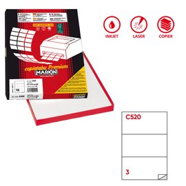 31163 Etichette adesive C/520 - in carta - permanenti - 210 x 99 mm - 3 et/fg - 100 fogli - bianco - Markin