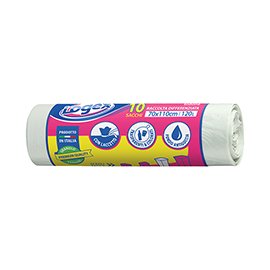 Sacchi per immondizia - 70x110 cm - 120 L - 16 micron - bianco - Logex Professional - rotolo da 10 sacchetti