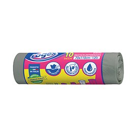 Sacchi per immondizia - 70x110 cm - 120 L - 16 micron - grigio - Logex Professional - rotolo da 10 sacchetti