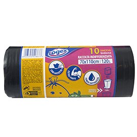 Sacchi per immondizia - 70x110 cm - 120 L - 43 micron - nero - Logex Professional - rotolo da 10 sacchetti