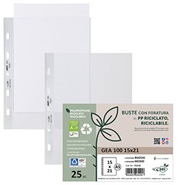 94528 Buste forate Gea 100 - PP riciclato - buccia medium - 15 x 21 cm - Sei rota - conf. 25 pezzi