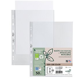 94530 Buste forate Gea 100 - PP riciclato - buccia medium - 22 x 30 cm - Sei rota - conf. 50 pezzi