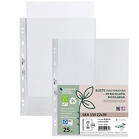 94531 Buste forate Gea 150 - PP riciclato - buccia pesante - 22 x 30 cm - Sei rota - conf. 25 pezzi