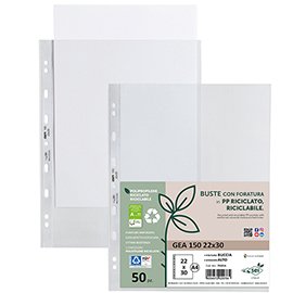 94532 Buste forate Gea 150 - PP riciclato - buccia pesante - 22 x 30 cm - Sei rota - conf. 50 pezzi