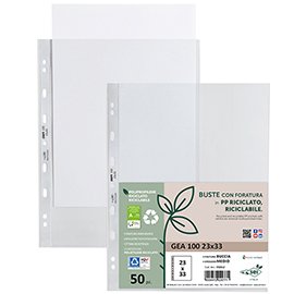 94533 Buste forate Gea 100 - PP riciclato - buccia medium - 23 x 33 cm - Sei rota - conf. 50 pezzi